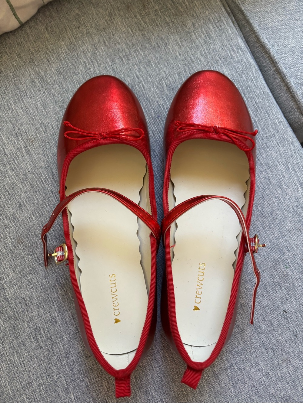 Crewcuts Metallic Red Mary Jane Ballet Flats with Bow